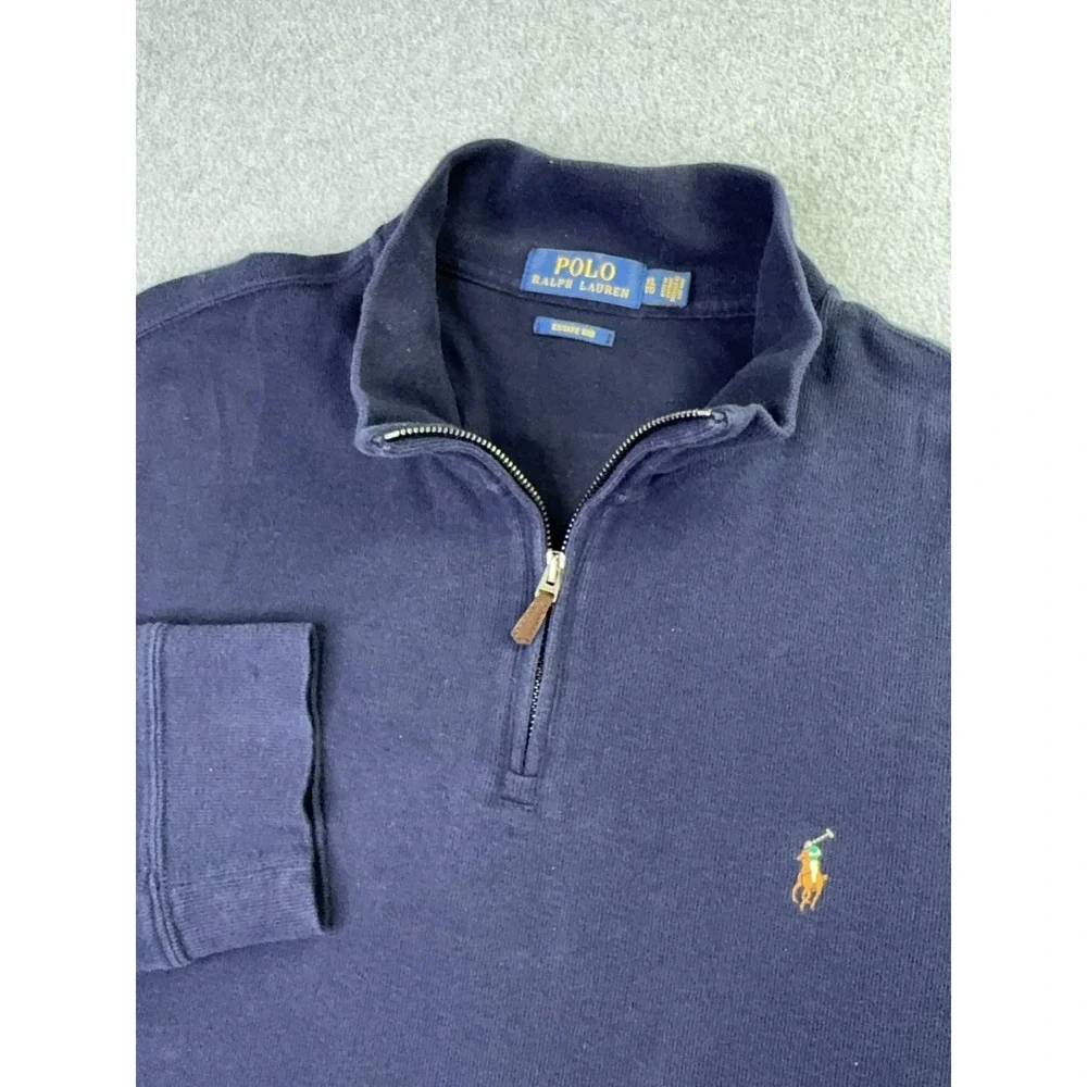 Polo Ralph Lauren Estate Rib 1/4 Zip Long Sleeve Sweater Men 2XL Navy Flesh Pony